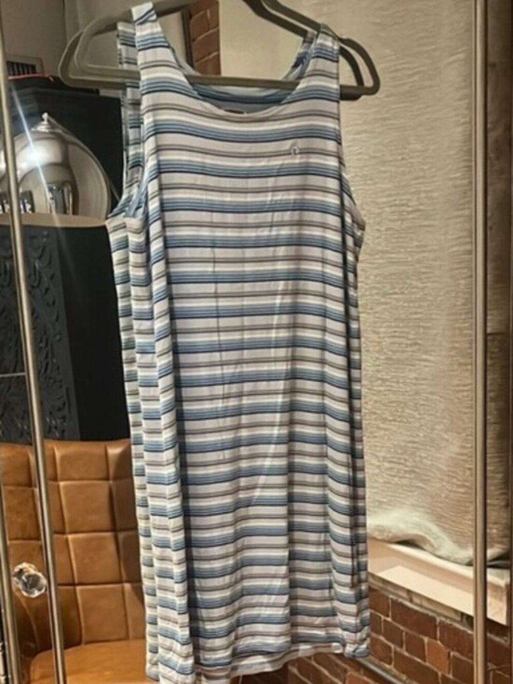 Hang Ten Midi Dress in Classic blue gray striped Design